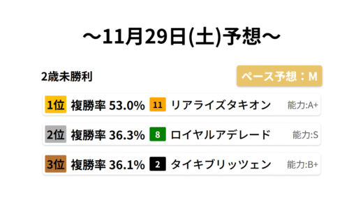 2歳未勝利 データサイエンス競馬予想-11月29日(土)-