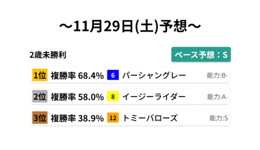 2歳未勝利 データサイエンス競馬予想-11月29日(土)-