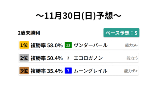 2歳未勝利 データサイエンス競馬予想-11月30日(日)-