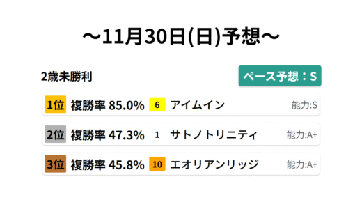 2歳未勝利 データサイエンス競馬予想-11月30日(日)-