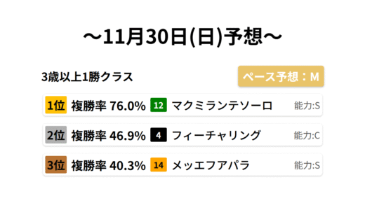 3歳以上1勝クラス データサイエンス競馬予想-11月30日(日)-
