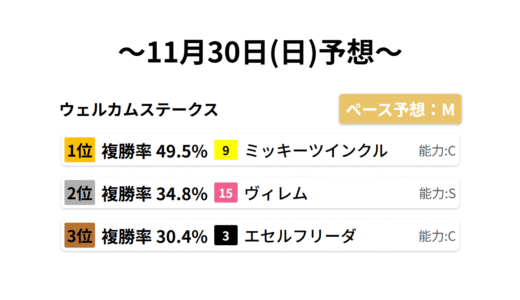 ウェルカムステークス データサイエンス競馬予想-11月30日(日)-