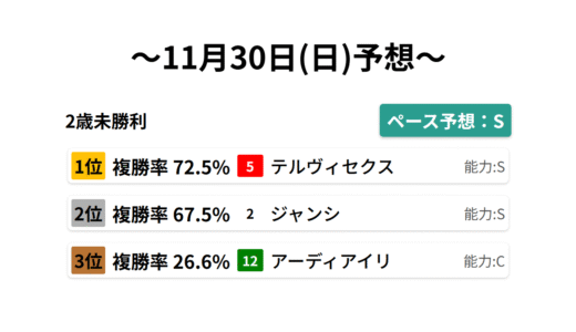 2歳未勝利 データサイエンス競馬予想-11月30日(日)-