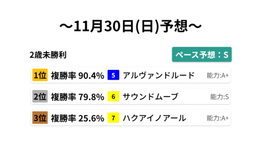 2歳未勝利 データサイエンス競馬予想-11月30日(日)-