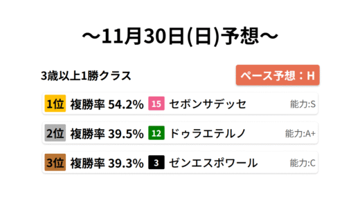 3歳以上1勝クラス データサイエンス競馬予想-11月30日(日)-