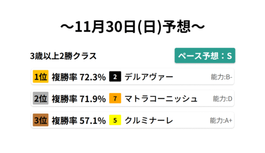 3歳以上2勝クラス データサイエンス競馬予想-11月30日(日)-