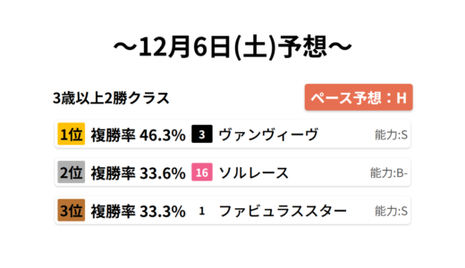 3歳以上2勝クラス データサイエンス競馬予想-12月6日(土)-