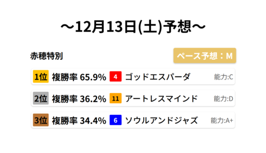 赤穂特別 データサイエンス競馬予想-12月13日(土)-