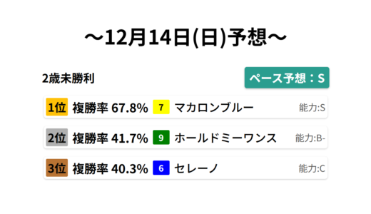 2歳未勝利 データサイエンス競馬予想-12月14日(日)-