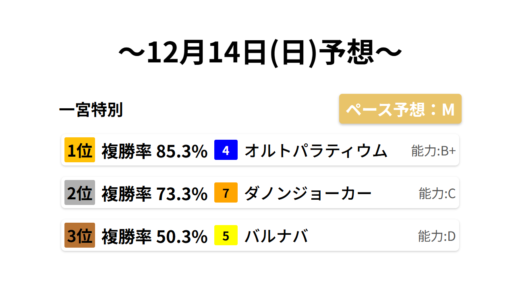 一宮特別 データサイエンス競馬予想-12月14日(日)-