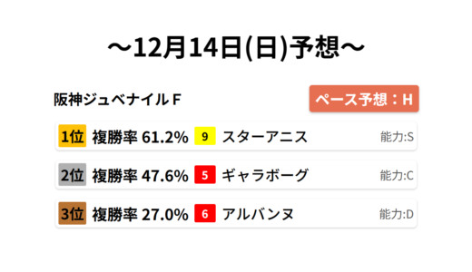 阪神ジュベナイルＦ データサイエンス競馬予想-12月14日(日)-