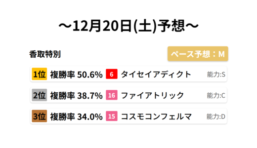 香取特別 データサイエンス競馬予想-12月20日(土)-