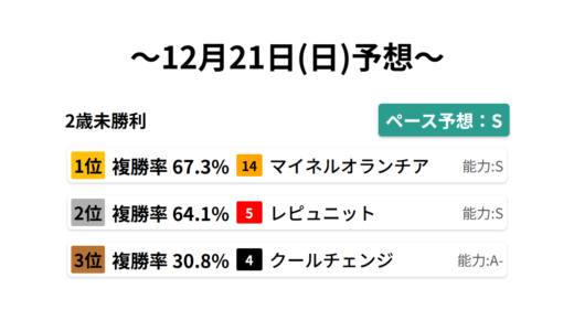 2歳未勝利 データサイエンス競馬予想-12月21日(日)-