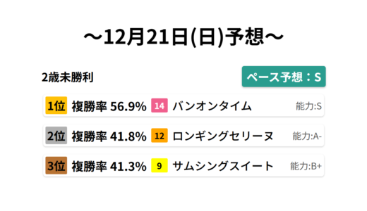 2歳未勝利 データサイエンス競馬予想-12月21日(日)-
