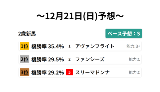 2歳新馬 データサイエンス競馬予想-12月21日(日)-