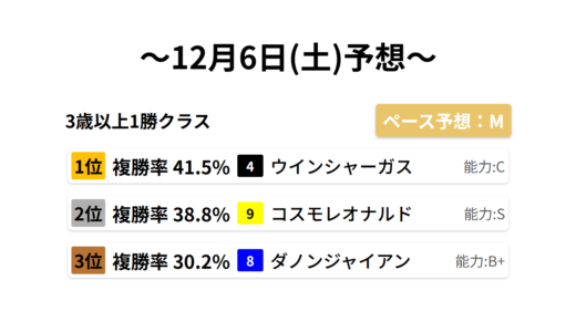 3歳以上1勝クラス データサイエンス競馬予想-12月6日(土)-