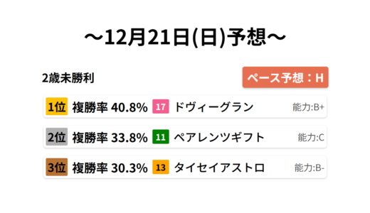 2歳未勝利 データサイエンス競馬予想-12月21日(日)-
