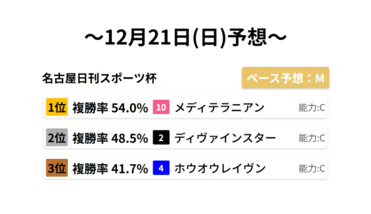 名古屋日刊スポーツ杯 データサイエンス競馬予想-12月21日(日)-