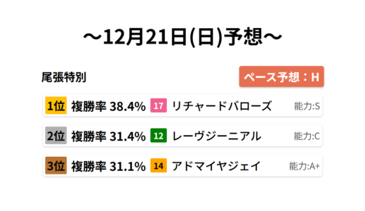 尾張特別 データサイエンス競馬予想-12月21日(日)-