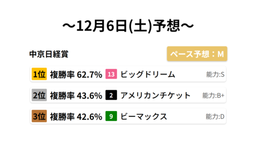 中京日経賞 データサイエンス競馬予想-12月6日(土)-