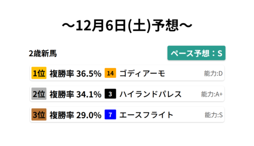 2歳新馬 データサイエンス競馬予想-12月6日(土)-