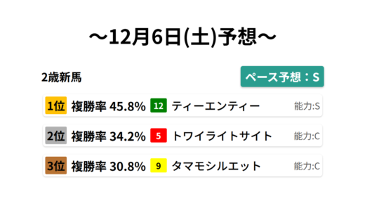 2歳新馬 データサイエンス競馬予想-12月6日(土)-