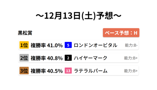 黒松賞 データサイエンス競馬予想-12月13日(土)-