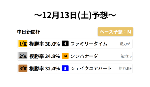 中日新聞杯 データサイエンス競馬予想-12月13日(土)-